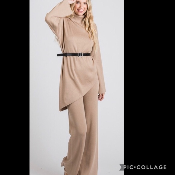 SALE!! Beautiful! Two Piece Sand Color Top & Pants - Picture 3 of 6